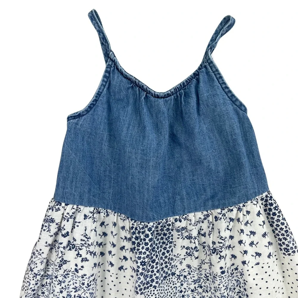 Oshkosh B'gosh Kids Girls Denim Patchwork‎ Floral Dress Blue Size 4T